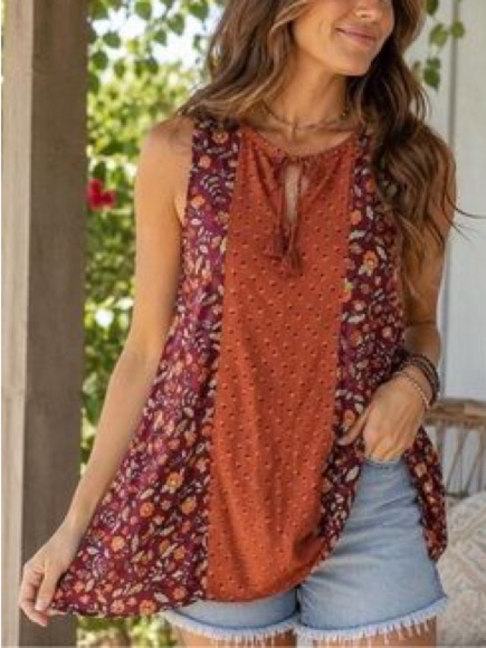 Matilda Jane Rust Center Floral Panel Sleeveless tank
